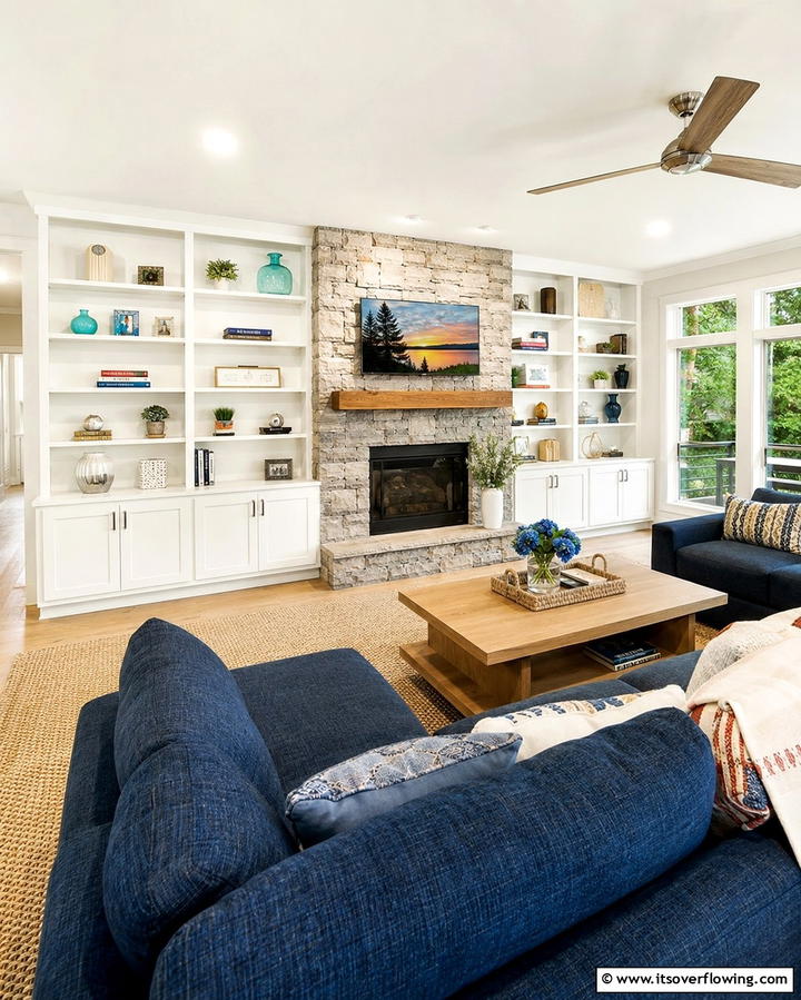 Open and Closed Storage CombinationExact - 30 Fireplace Built-In Design Ideas for Focal Point Spaces