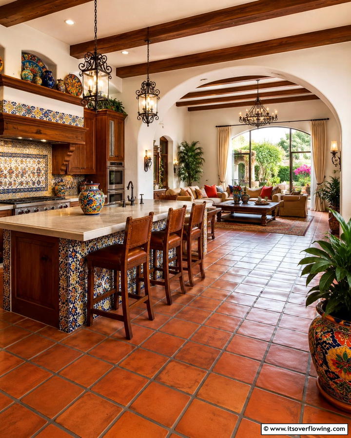Open to Bedroom Concept - 30 Spanish Style Kitchen Ideas for Old-World Elegance