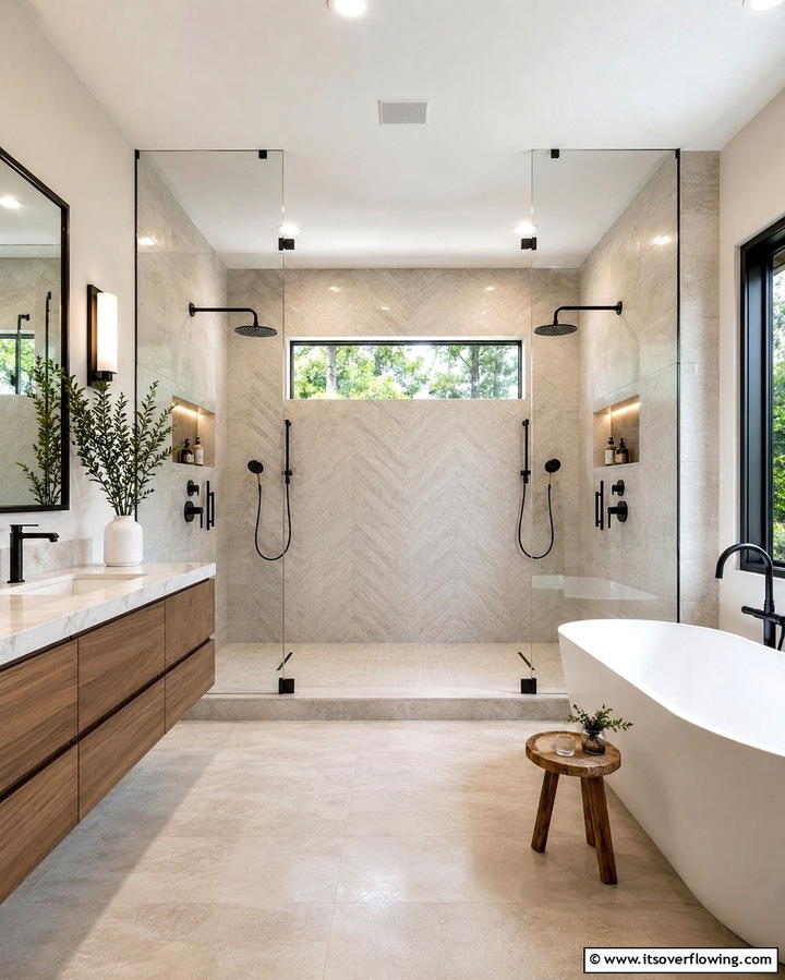 Opposite Facing Showerheads - 25 Double Shower Ideas for a Luxurious Bathroom