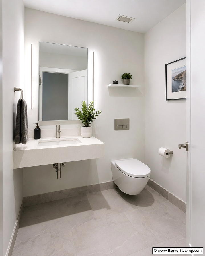 Opt for Floating Vanities - 30 Small White Bathroom Ideas to Brighten Compact Spaces