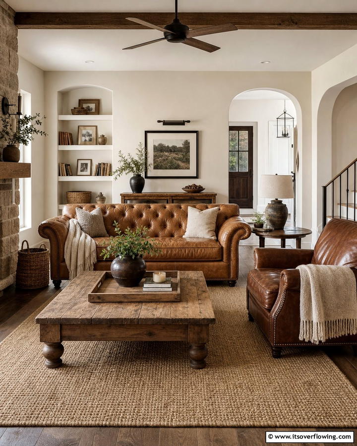 Opt for Leather Accents - 25 Earthy Living Room Decor Ideas for a Cozy Ambiance