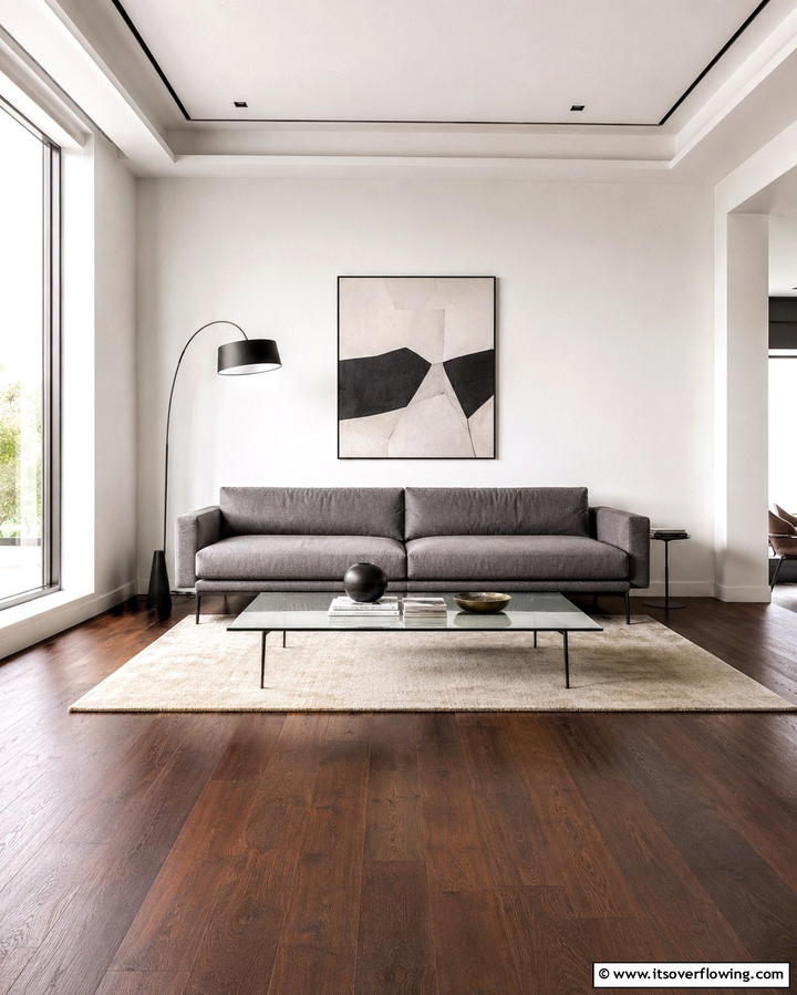 Opt for Minimalist Design - 25 Dark Brown Floor Living Room Ideas for Warmth
