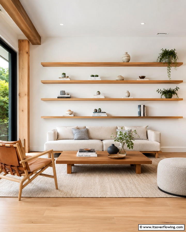 Opt for Minimalist Shelving - 25 Simple Living Room Ideas for a Cozy and Inviting Space