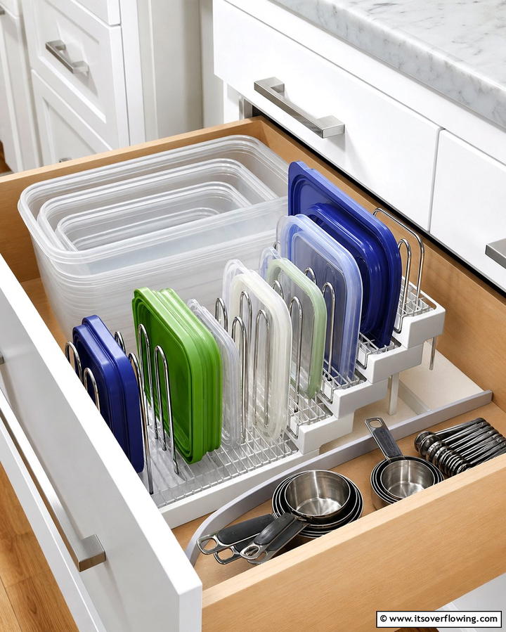 Opt for Stackable Lid Organizers - 25 Tupperware Organization Ideas for a Tidy Kitchen