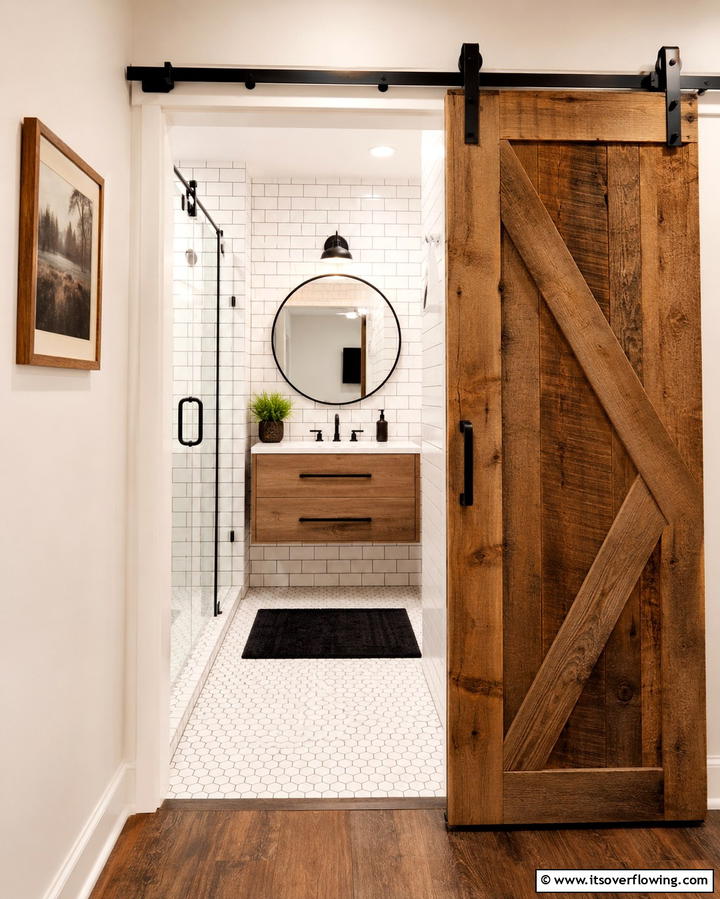 Opt for a Sliding Barn Door - 25 Apartment Bathroom Ideas to Maximize Small Spaces