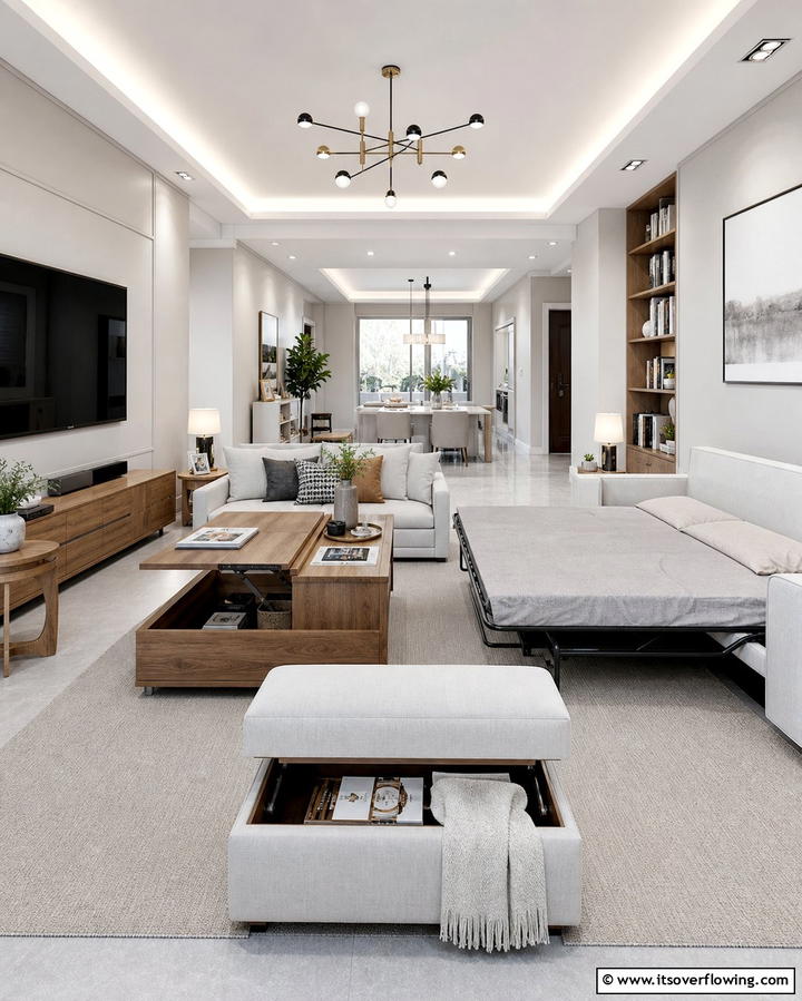 Optimize with Multi functional Furniture - 25 Long Living Room Ideas for Spacious Homes