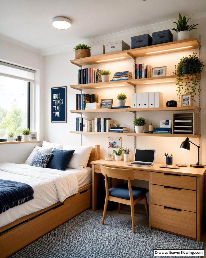 Optimized Shelving Solutions - 21 Dorm Room Decorating Ideas for Style and Function