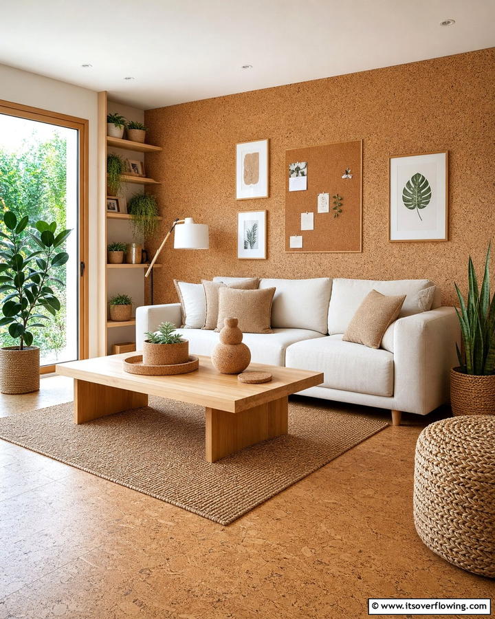 Opting for Cork Accents - 20 Natural Living Room Ideas for a Calm Retreat
