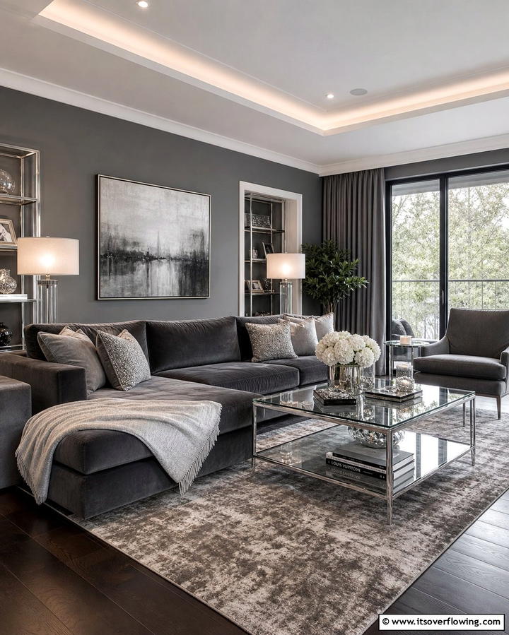 Opting for Dark Grey Furniture - 30 Grey Living Room & Dark Wood Floor Design Combinations