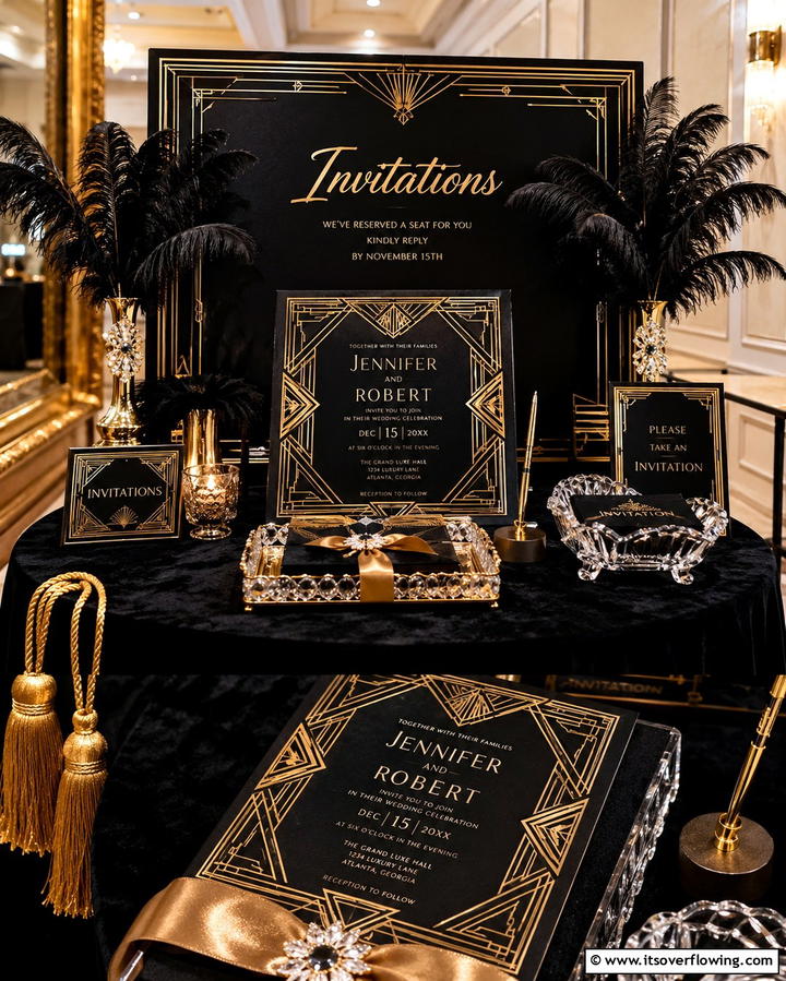 Opulent Art Deco Invitations - 25 Glamorous Great Gatsby Wedding Theme Ideas
