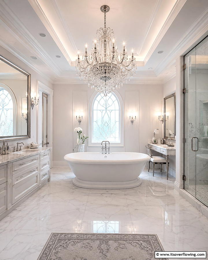 Opulent Chandeliers - 30 Inspiring Bathroom Ceiling Ideas for Modern Homes