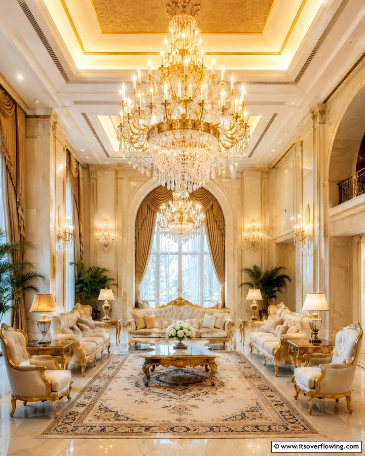 Opulent Cream and Gold Lighting Features - 30 Elegant Cream & Gold Living Room Themes for Luxe Interiors