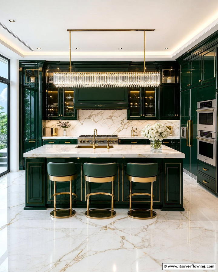 Opulent Deep Green Luxury Cabinets - 21 Green Kitchen Cabinet Ideas for a Vibrant Culinary Space
