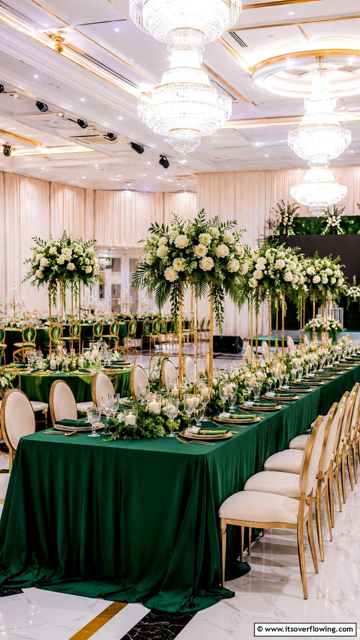 Opulent Emerald Reception Decor - 30 Emerald Green Wedding Ideas for Luxurious Celebrations