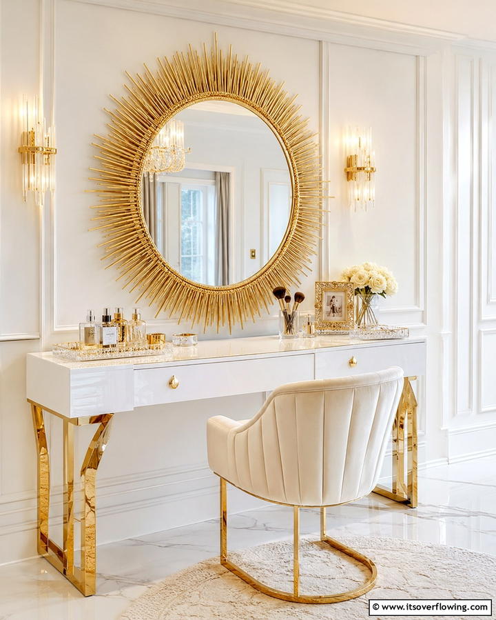 Opulent Gold Accents Vanity - 30 Bedroom Vanity Ideas for Chic and Functional Dressing Areas