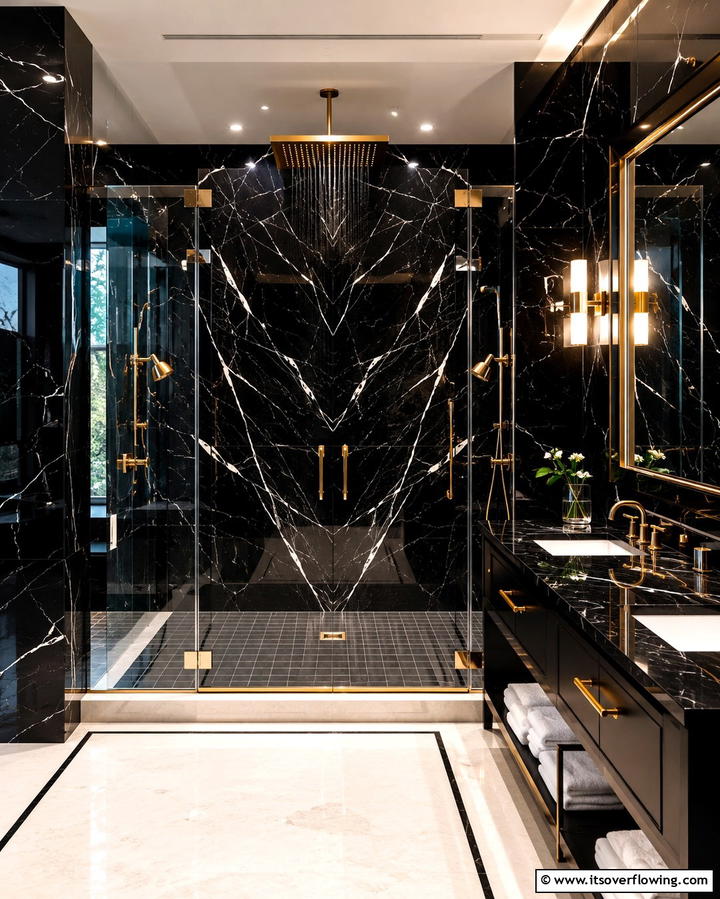 Opulent Marble Shower Retreat - 30 Space-Efficient Corner Shower Ideas for Modern Bathrooms