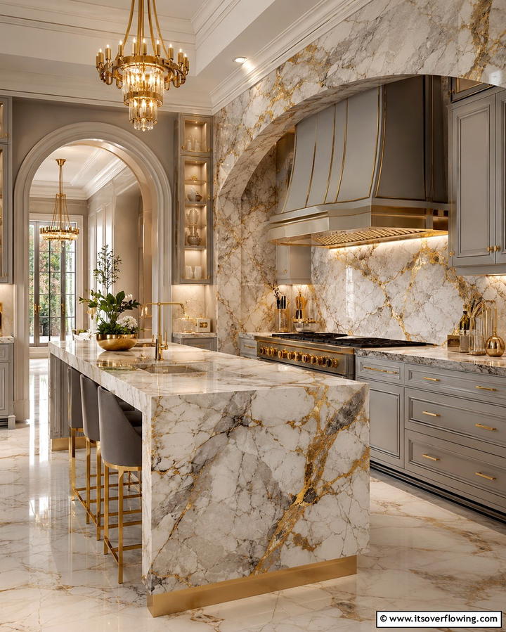 Opulent Marble Surfaces - 30 Art Deco Kitchen Ideas for Timeless Elegance