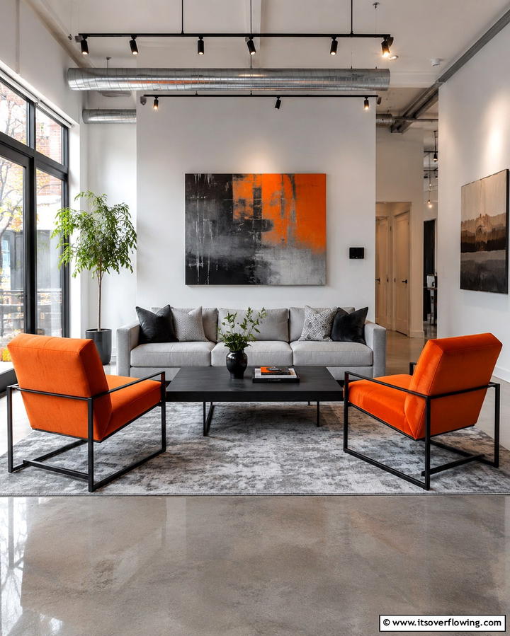 Orange Accent Chairs with Black Frames - 25 Black and Orange Living Room Ideas for a Bold Statement