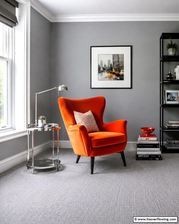 Orange Accent Chairs with Grey Carpets - 25 Orange and Grey Living Room Ideas for a Modern Look