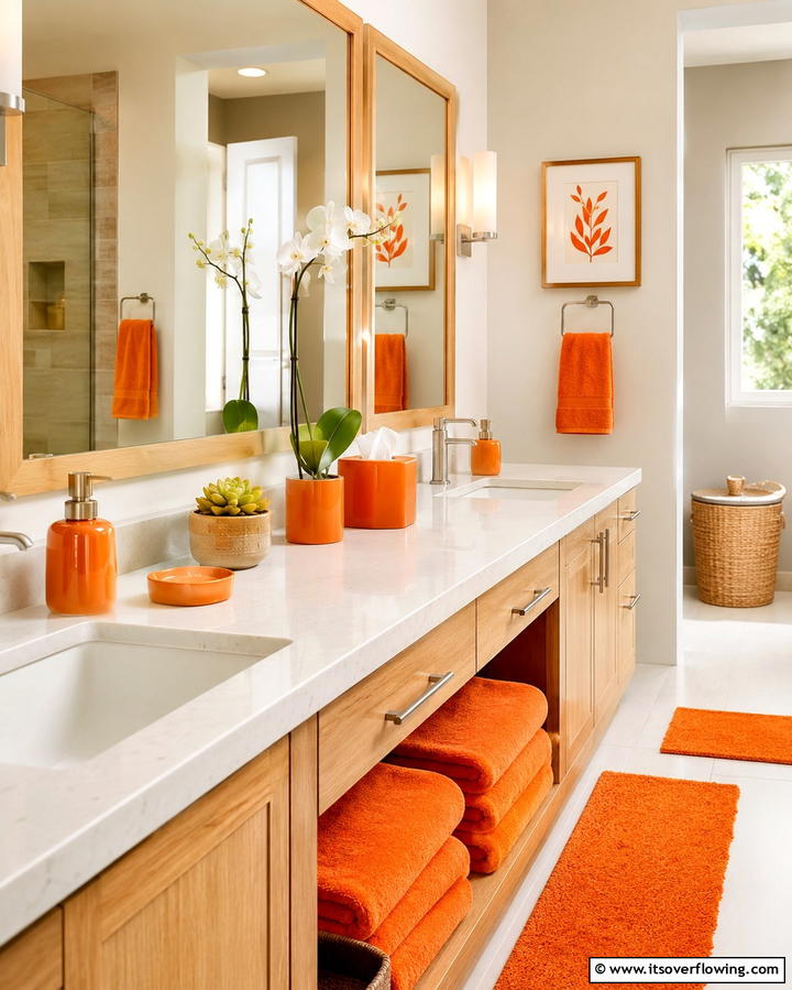 Orange Accessories - 25 Orange Bathroom Ideas for a Vibrant Space
