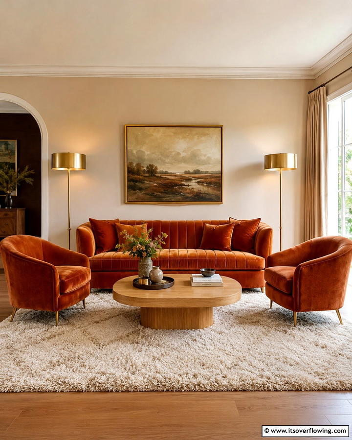 Orange Area Rug as a Focal Point - 25 Orange Room Ideas to Brighten Up Your Space