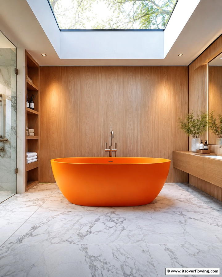 Orange Bathtub - 25 Orange Bathroom Ideas for a Vibrant Space
