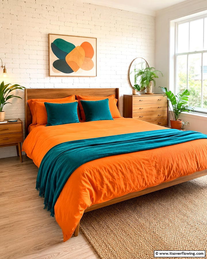 Orange Bedding with Teal Throw Pillows - 25 Teal and Orange Bedroom Ideas for a Vibrant Retreat
