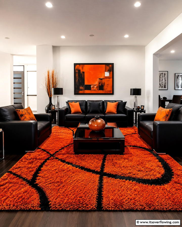 Orange Carpet with Black Furniture - 25 Black and Orange Living Room Ideas for a Bold Statement