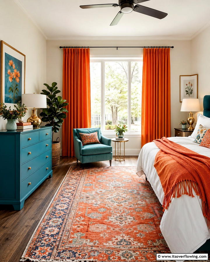 Orange Curtains with Teal Furniture - 25 Teal and Orange Bedroom Ideas for a Vibrant Retreat