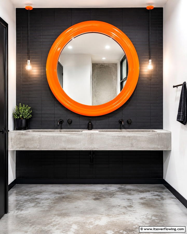 Orange Framed Mirror - 25 Orange Bathroom Ideas for a Vibrant Space