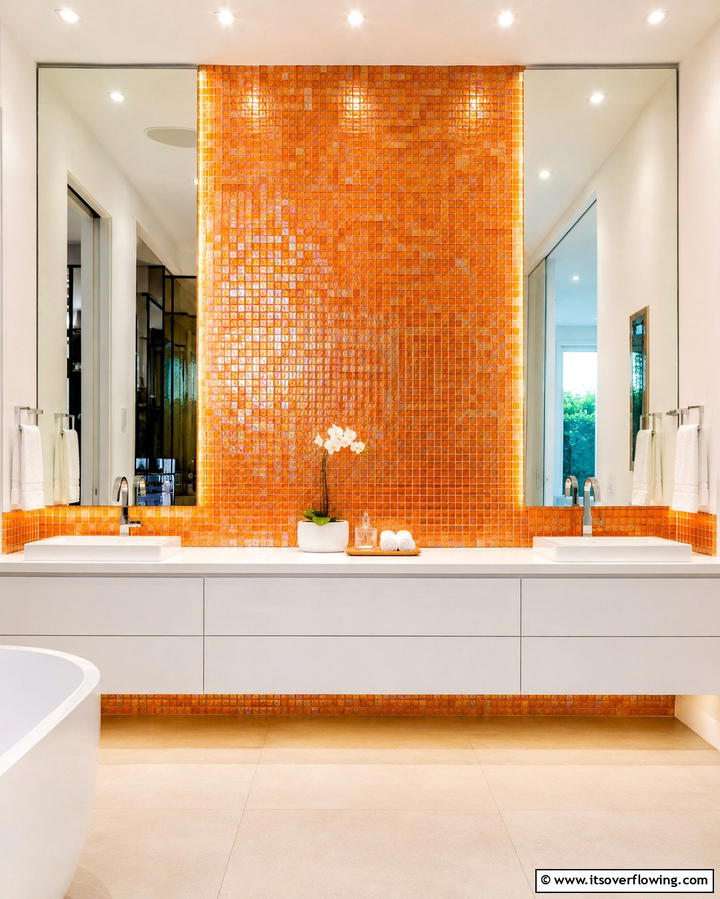 Orange Mosaic Backsplash - 25 Orange Bathroom Ideas for a Vibrant Space