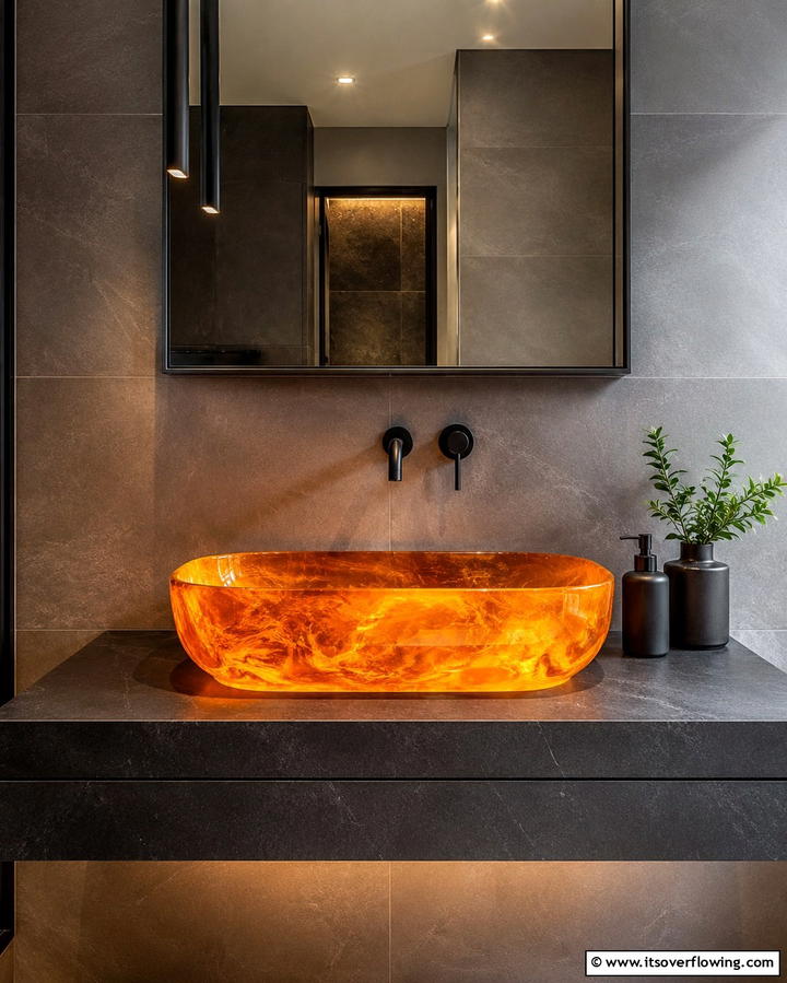 Orange Sink Basin - 25 Orange Bathroom Ideas for a Vibrant Space