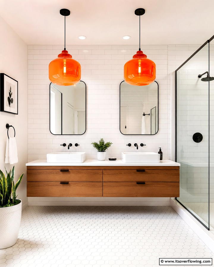 Orange Statement Lighting - 25 Orange Bathroom Ideas for a Vibrant Space
