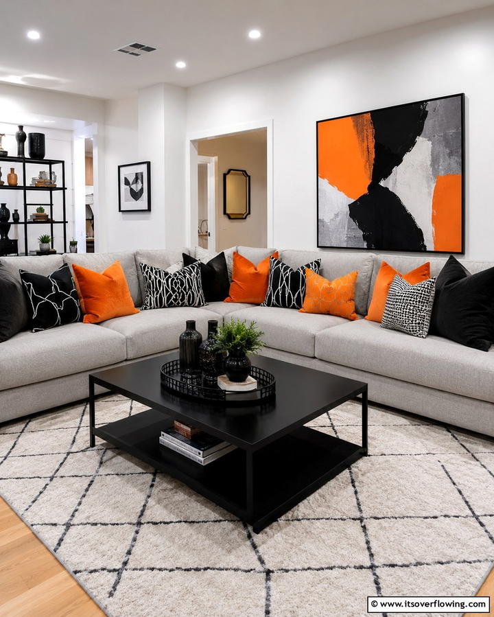 Orange and Black Throw Pillows - 25 Black and Orange Living Room Ideas for a Bold Statement