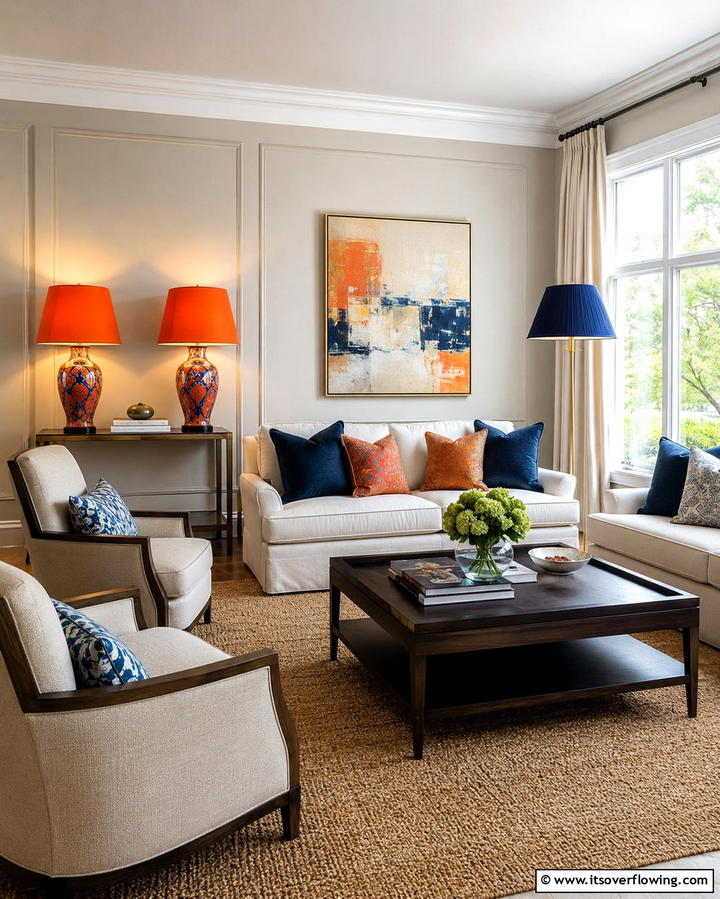 Orange and Blue Lampshades - 25 Orange and Blue Living Room Ideas for a Bold Look