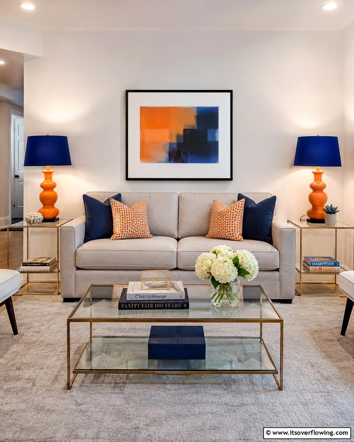 Orange and Blue Lighting - 25 Orange and Blue Living Room Ideas for a Bold Look