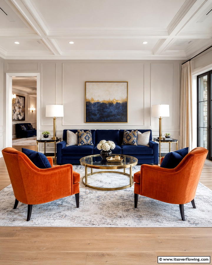 Orange and Blue Upholstery - 25 Orange and Blue Living Room Ideas for a Bold Look