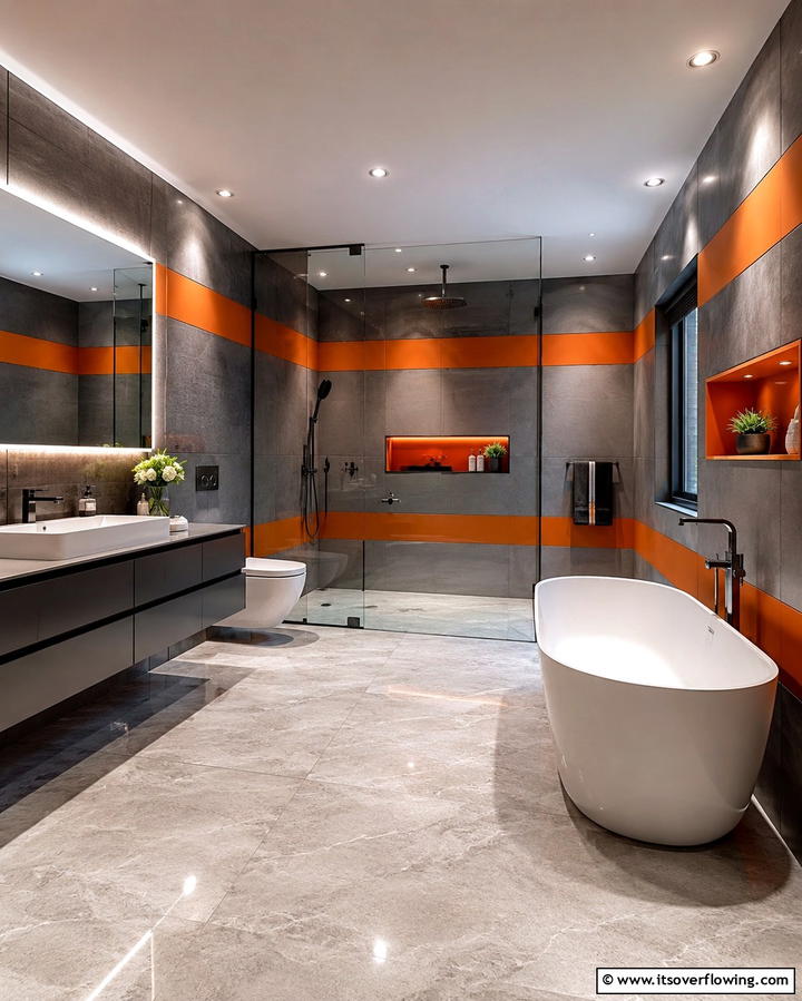 Orange and Gray Combination - 25 Orange Bathroom Ideas for a Vibrant Space