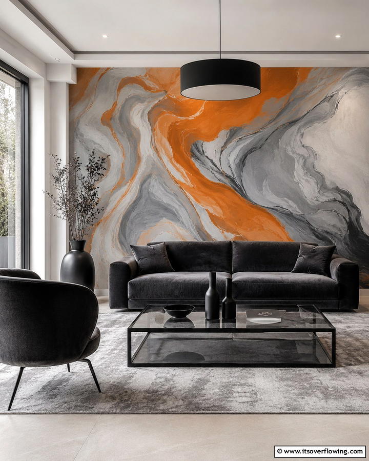 Orange and Grey Abstract Wallpaper - 25 Orange and Grey Living Room Ideas for a Modern Look