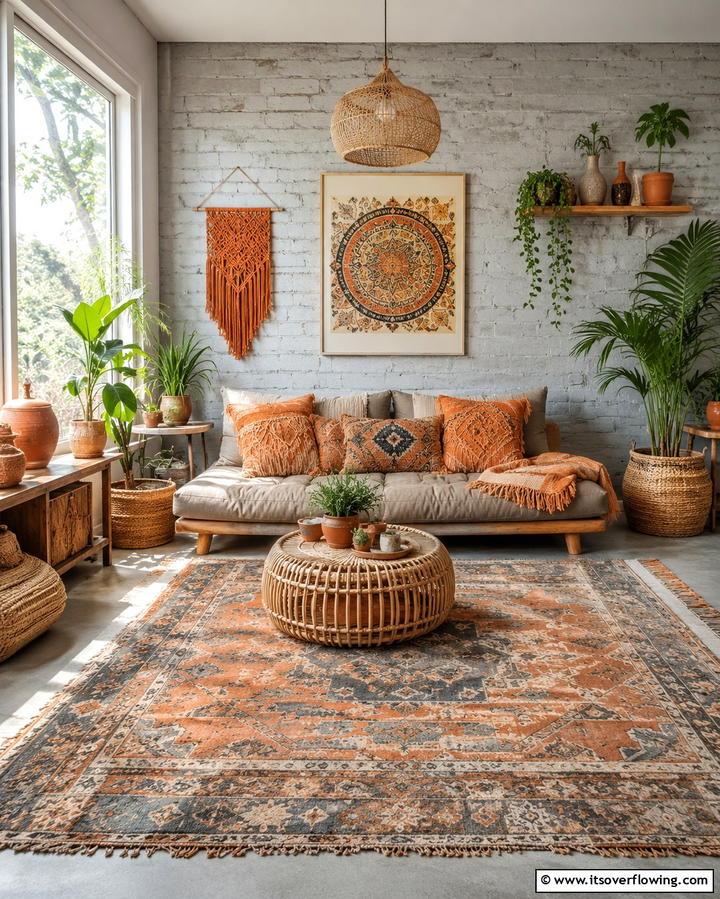 Orange and Grey Bohemian Style - 25 Orange and Grey Living Room Ideas for a Modern Look