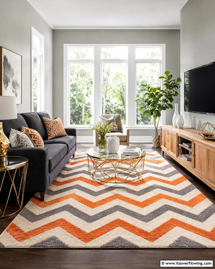 Orange and Grey Chevron Patterns - 25 Orange and Grey Living Room Ideas for a Modern Look