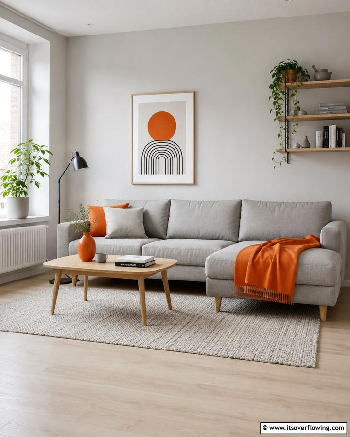 Orange and Grey Scandinavian Design - 25 Orange and Grey Living Room Ideas for a Modern Look