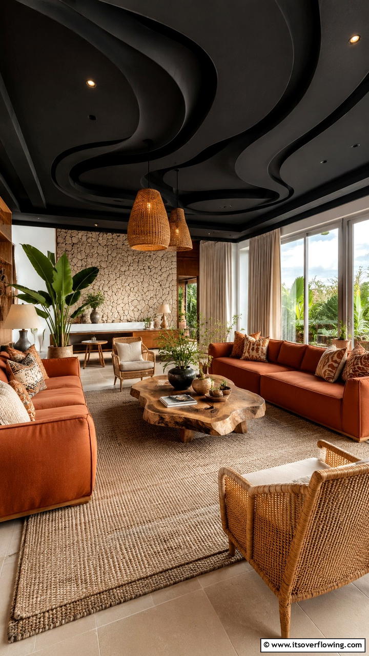 Organic Black Elements - 30 Black Ceiling Ideas to Add Depth and Drama Above