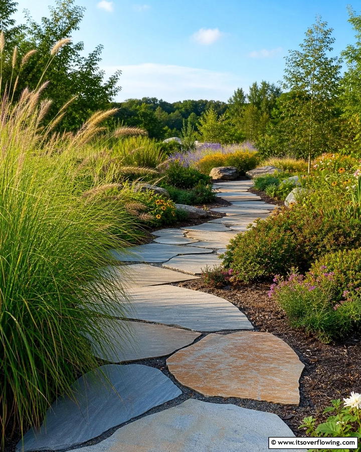 Organic Curved Flagstone Path - 30 Flagstone Walkway Ideas for Charming Pathways