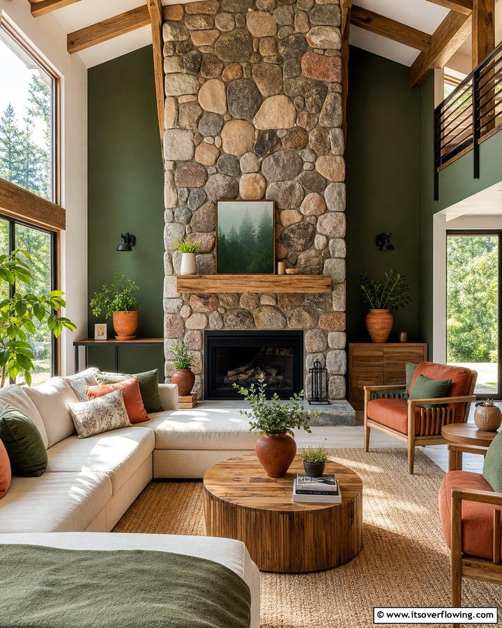Organic Fieldstone Accent - 21 Rustic Stone Fireplace Designs for Cozy Living Rooms