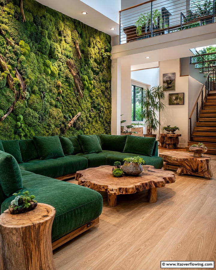 Organic Forest Retreat - 30 Forest Green Living Room Ideas for Nature-Inspired Interiors