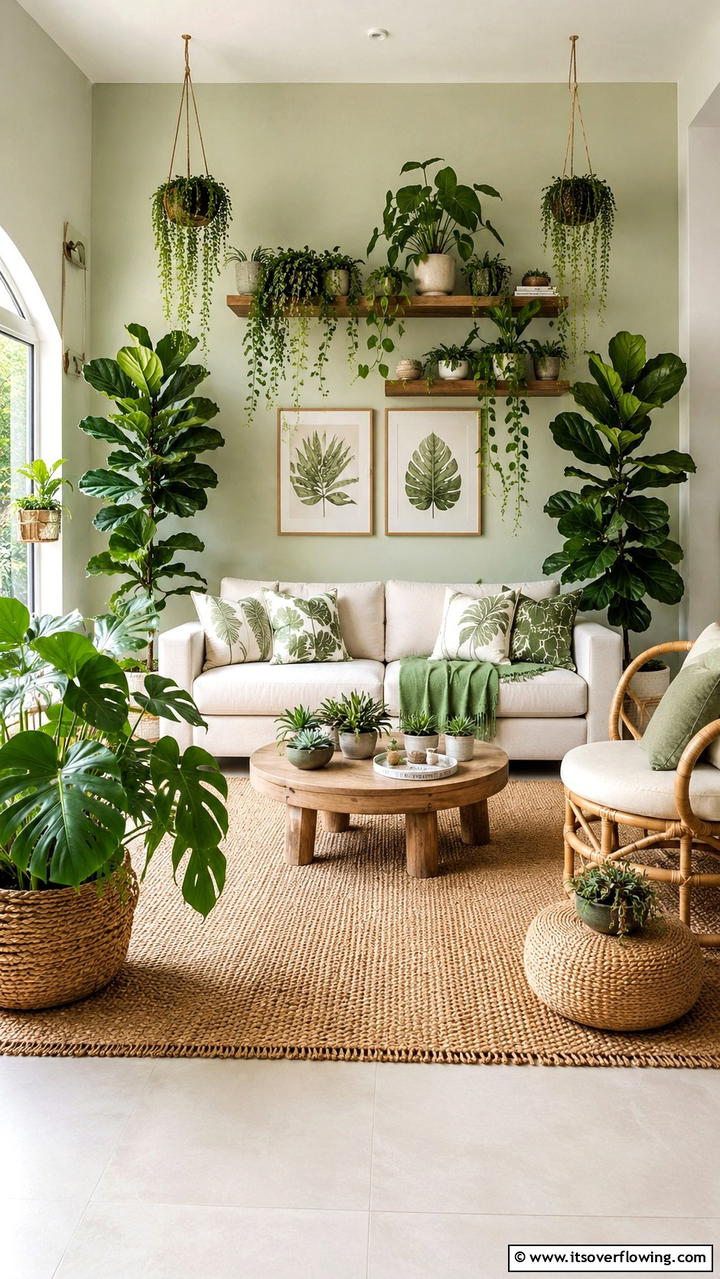 Organic Indoor Greenery - 30 Boho Chic Living Room Ideas for a Cozy and Eclectic Vibe