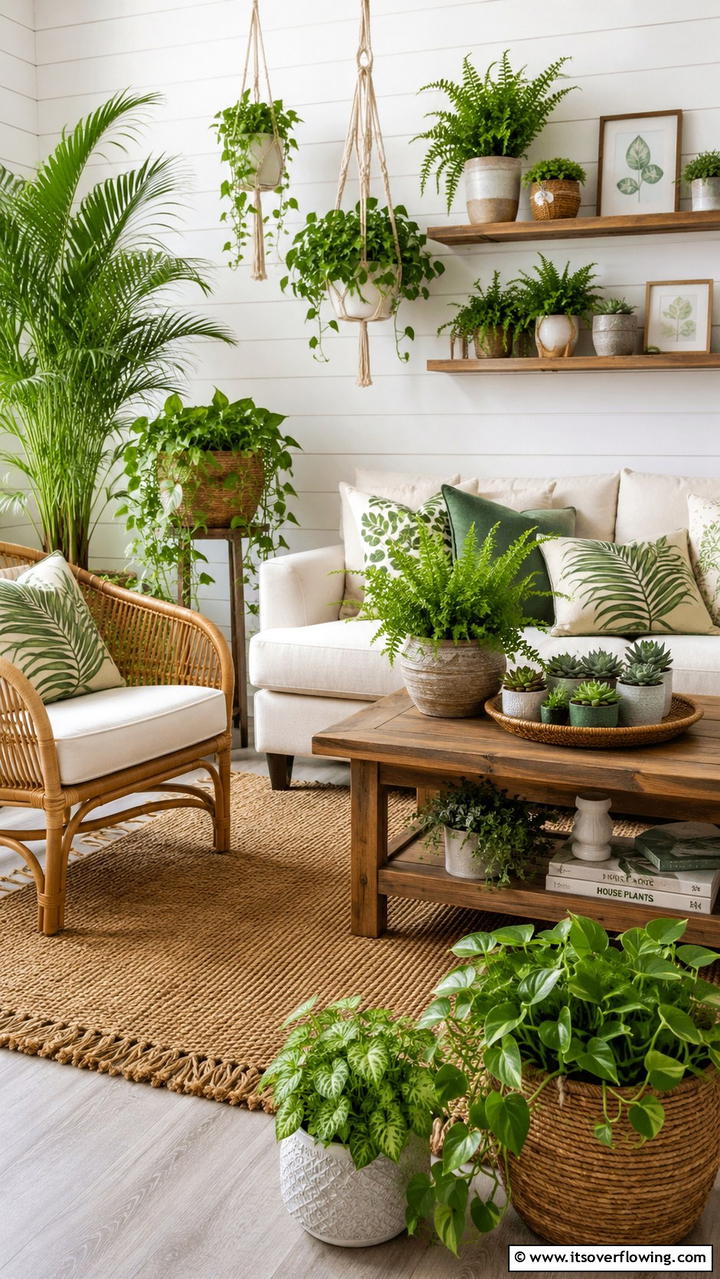 Organic Indoor Plants - 30 Cottage Living Room Ideas for Cozy Home Spaces