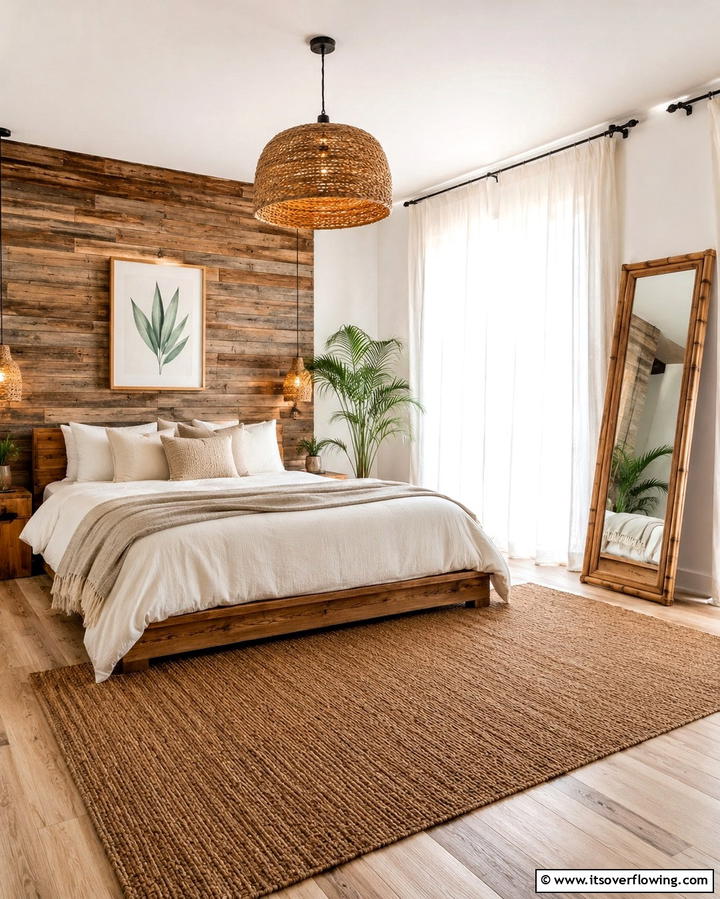 Organic Material Accents - 30 Relaxing Bedroom Ideas for a Serene Sleep Sanctuary