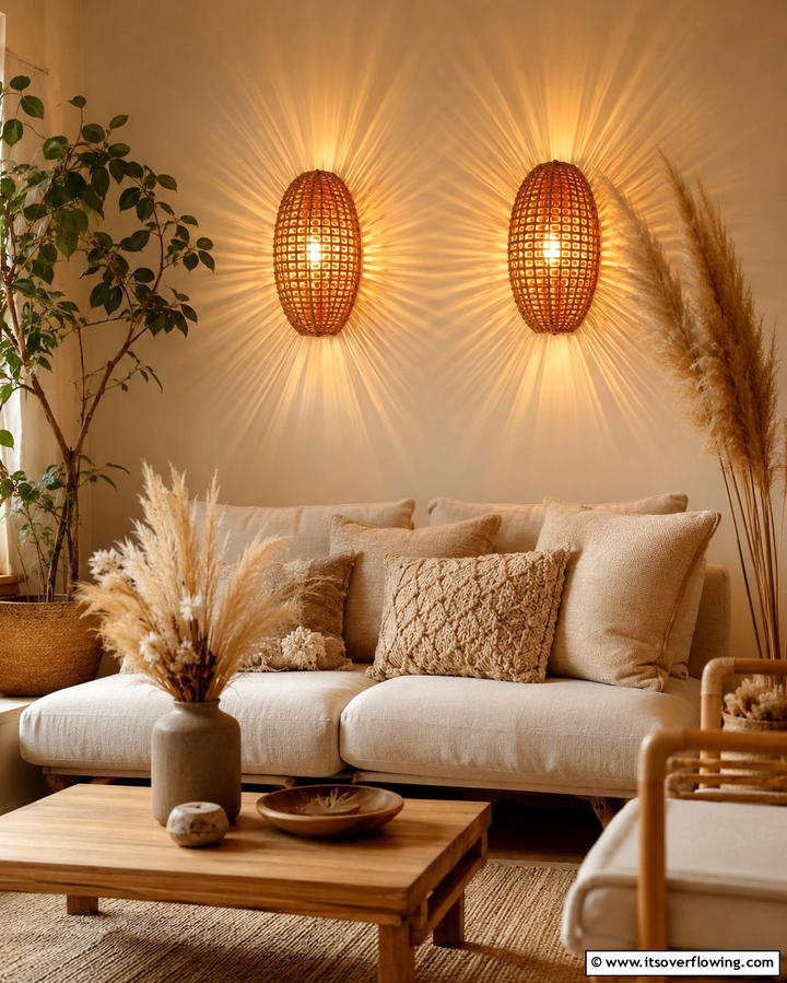 Organic Material Wall Lights - 25 Living Room Wall Lighting Ideas for a Bright and Inviting Space